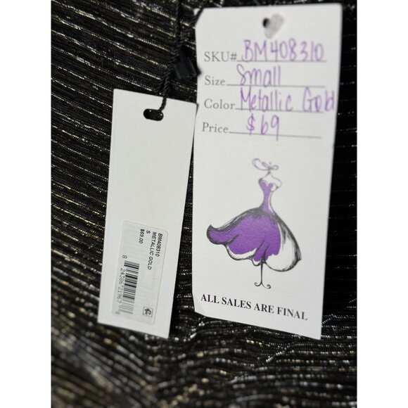 NEW STEVE MADDEN S Gold Green Metallic Ribbed Ruched Dress Long Sleeves V-Neck - Picture 12 of 12